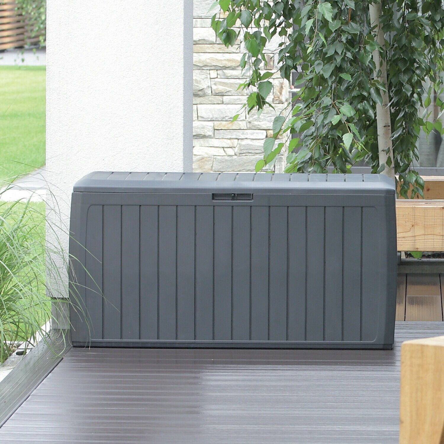 PROSPERPLAST Baul de jardin 190 litros Prosperplast Woodebox de plastico en color antracita 78 x 43,3 x 55 cm - 2