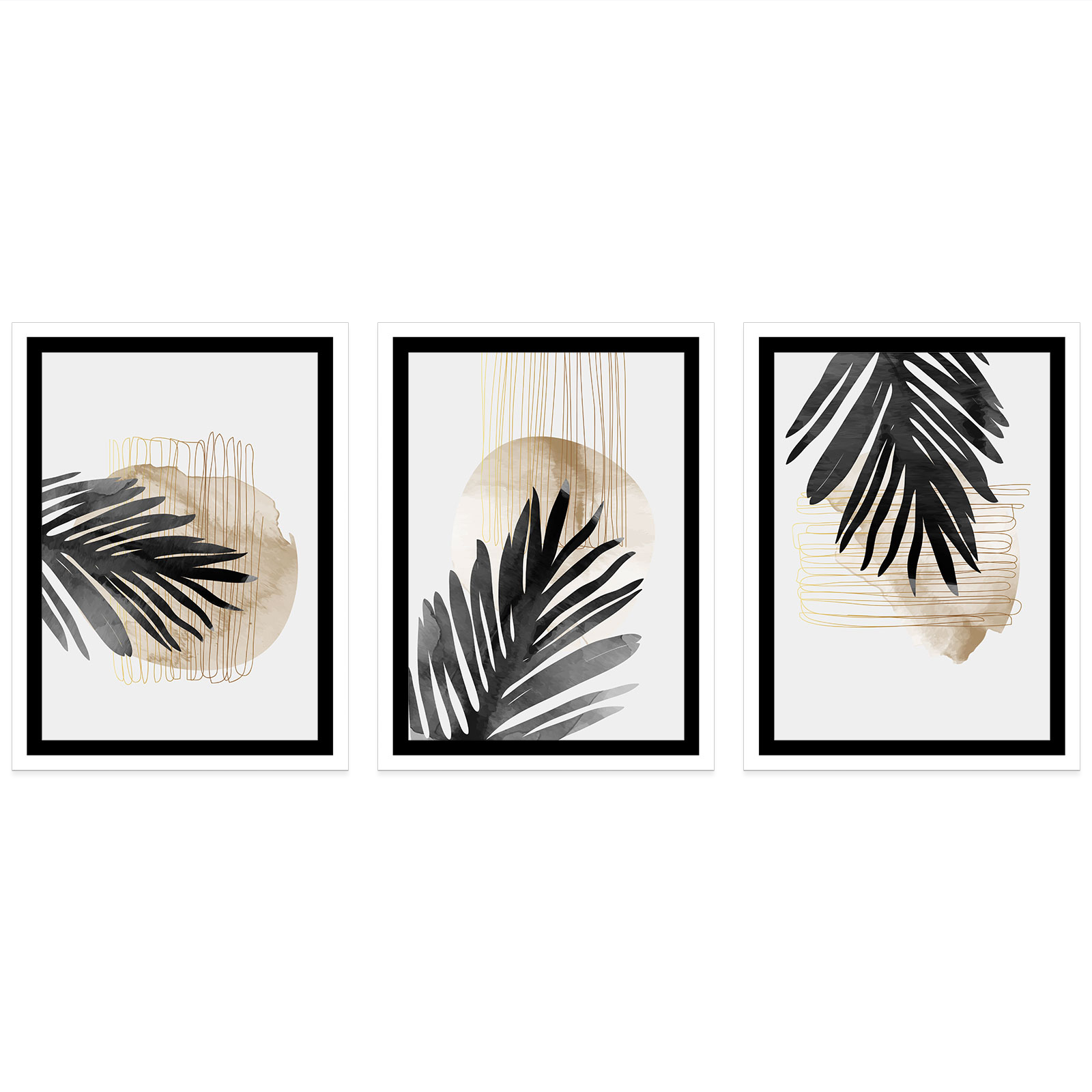 Lot de 3 Affiches / Posters Triptyque - Feuilles 3617689993768 - Bordure noire - 3 Affiches - 21x29,7 cm (Cadres non fournis) - 4