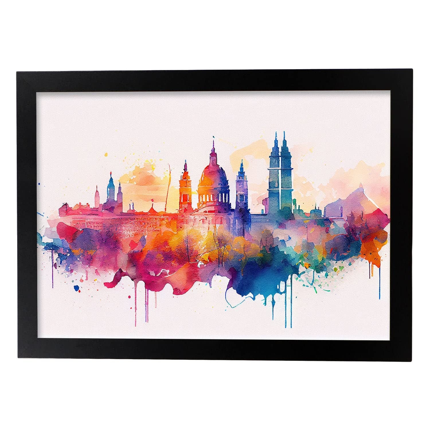 Nacnic poster de madrid en estilo acuarela ilustraciones a todo color de ciudades y monumentos del mundo diseño moderno y modelo 4 a3 con marco negro