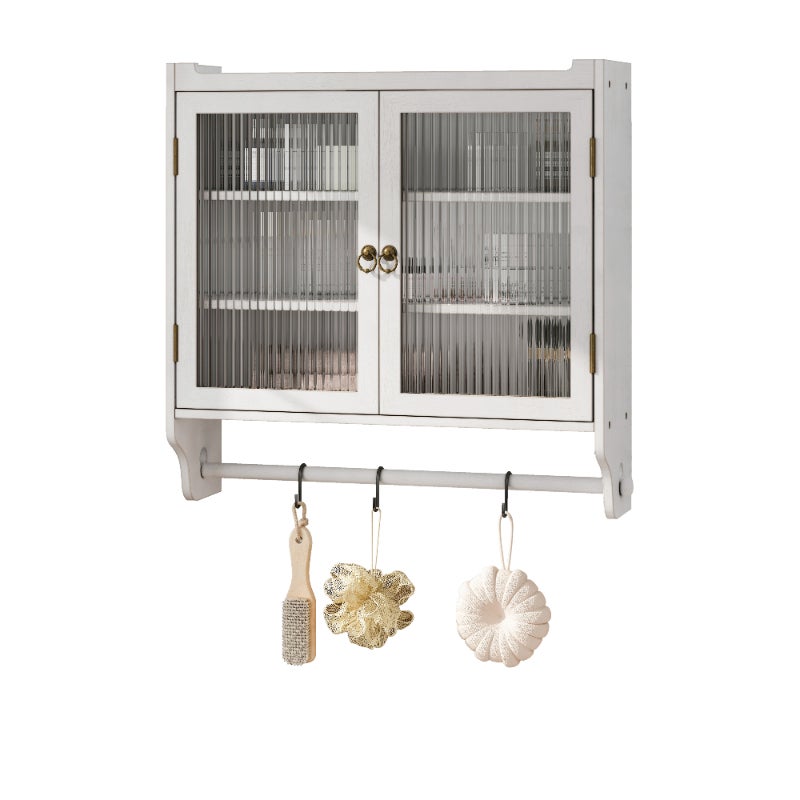 Cabinet mural vintage blanc avec portes vitrées, 3 étagères et porte-serviette, 63 cm - 5