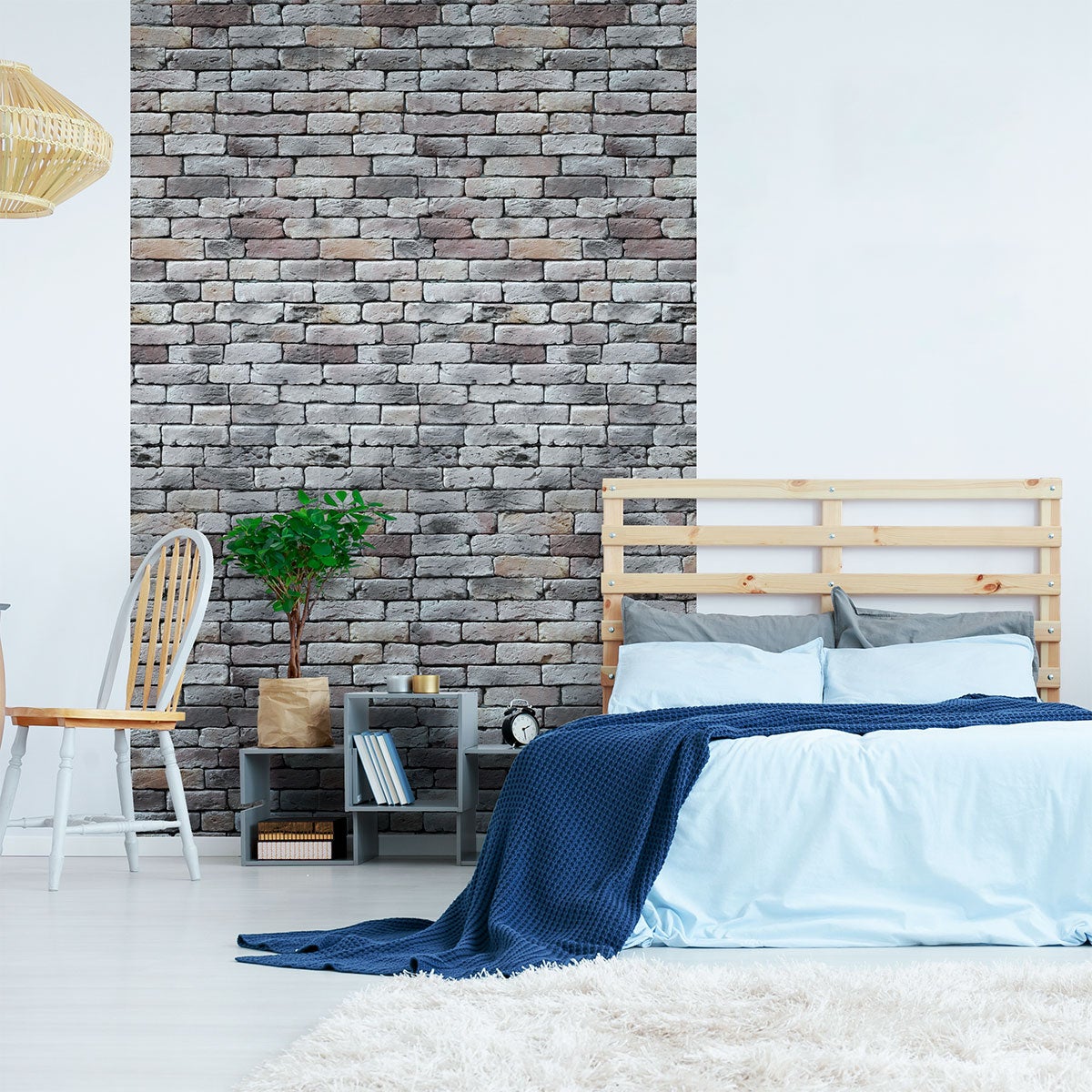 Papel pintado prepegado ladrillos grises h300 x l60 cm - adhesivo de pared - revestimiento sticker mural decorativo