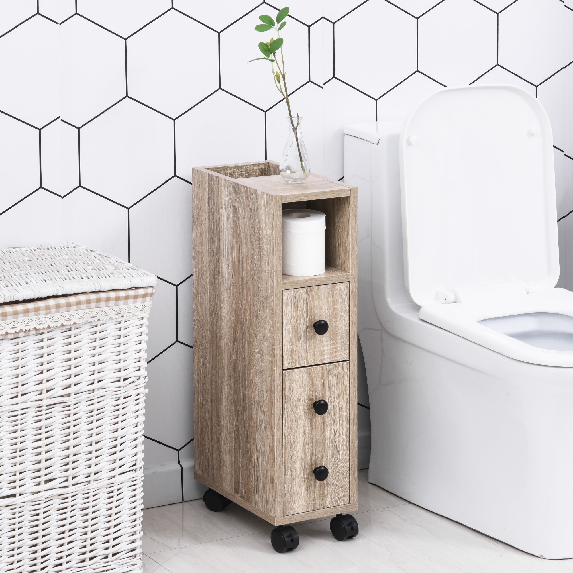 Meuble Porte-Papier Toilette Kleankin - Armoire Salle De Bain Avec Placard, Étagère Réglable, 18x20x80cm Blanc
