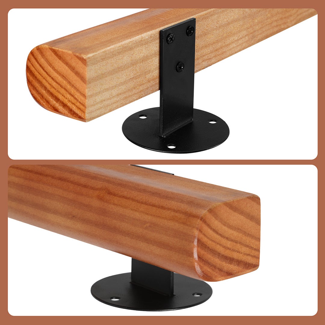 Main-Courante en Bois avec Garde-Corps Rond Laqué en Teinte Noyer avec Supports et Raccords pour Tubes 60cm - 3