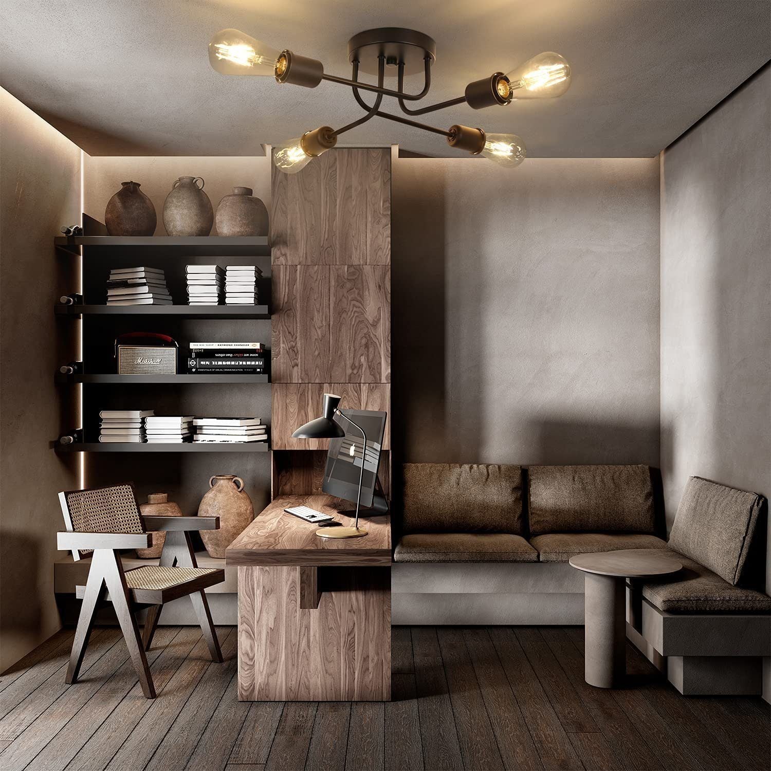 NETTLIFE Lampa sufitowa vintage czarna - retro lampa do salonu 4 lampy przemysłowe E27 Bez żarówek - 8