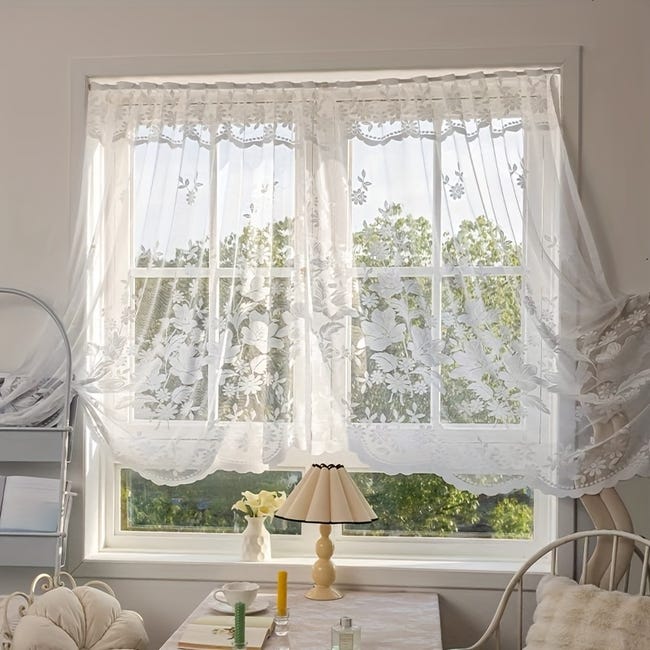 Tende in pizzo floreale in stile europeo, stile fattoria, per camera da letto, finestra a bovindo, balcone, 140x260 cm | Leroy Merlin Tende in pizzo floreale in stile europeo, stile fattoria, per camera da letto, finestra a bovindo, balcone, 140x260 cm | Leroy Merlin