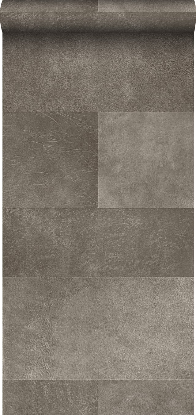 Papier peint intissé XXL motif de carrellages avec imitation cuir gris chaud - 50 x 837 cm - Origin Wallcoverings