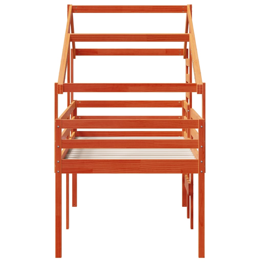 Lit haut avec toit cire marron 90x190 cm bois de pin massif - 5