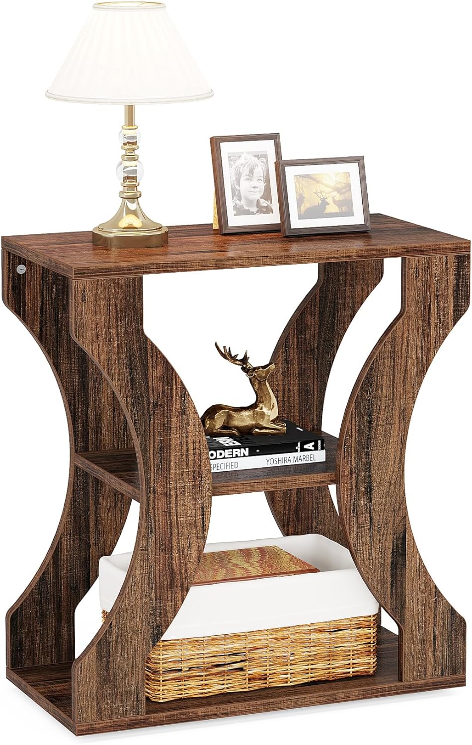 Stolik nocny Tribesigns 60 cm, stolik 3-poziomowy, drewniany stolik pomocniczy w stylu industrialnym