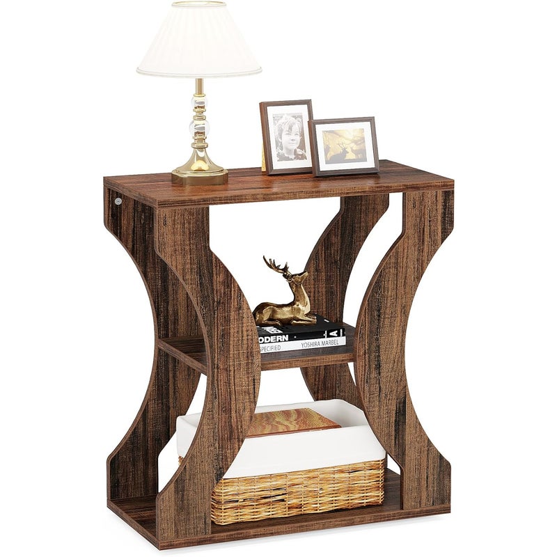 Stolik nocny Tribesigns 60 cm, stolik 3-poziomowy, drewniany stolik pomocniczy w stylu industrialnym