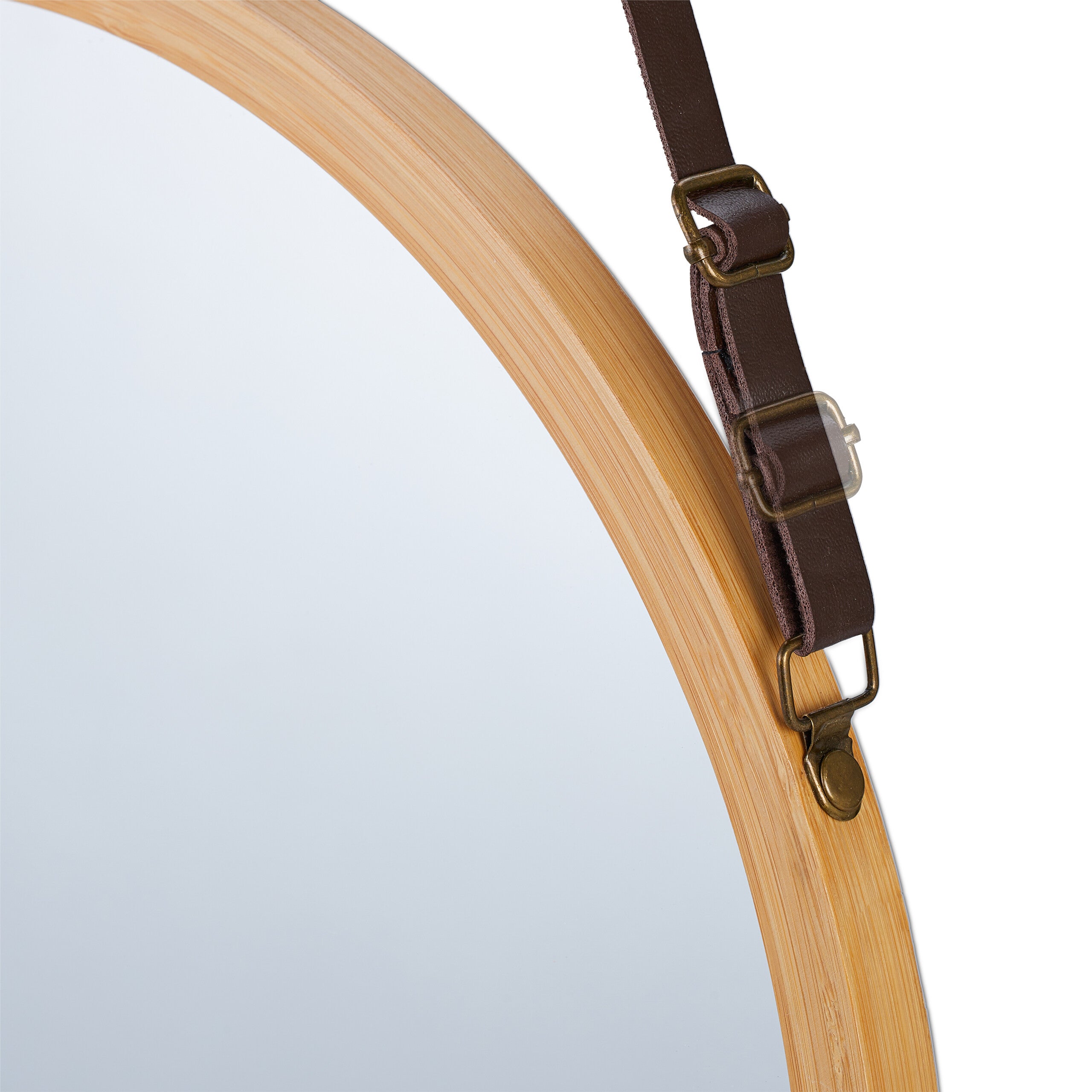 Miroir suspendu rond, sangle réglable, cadre bambou, entrée, salle de bain & WC, diamètre : 38 cm, nature, Relaxdays - 6