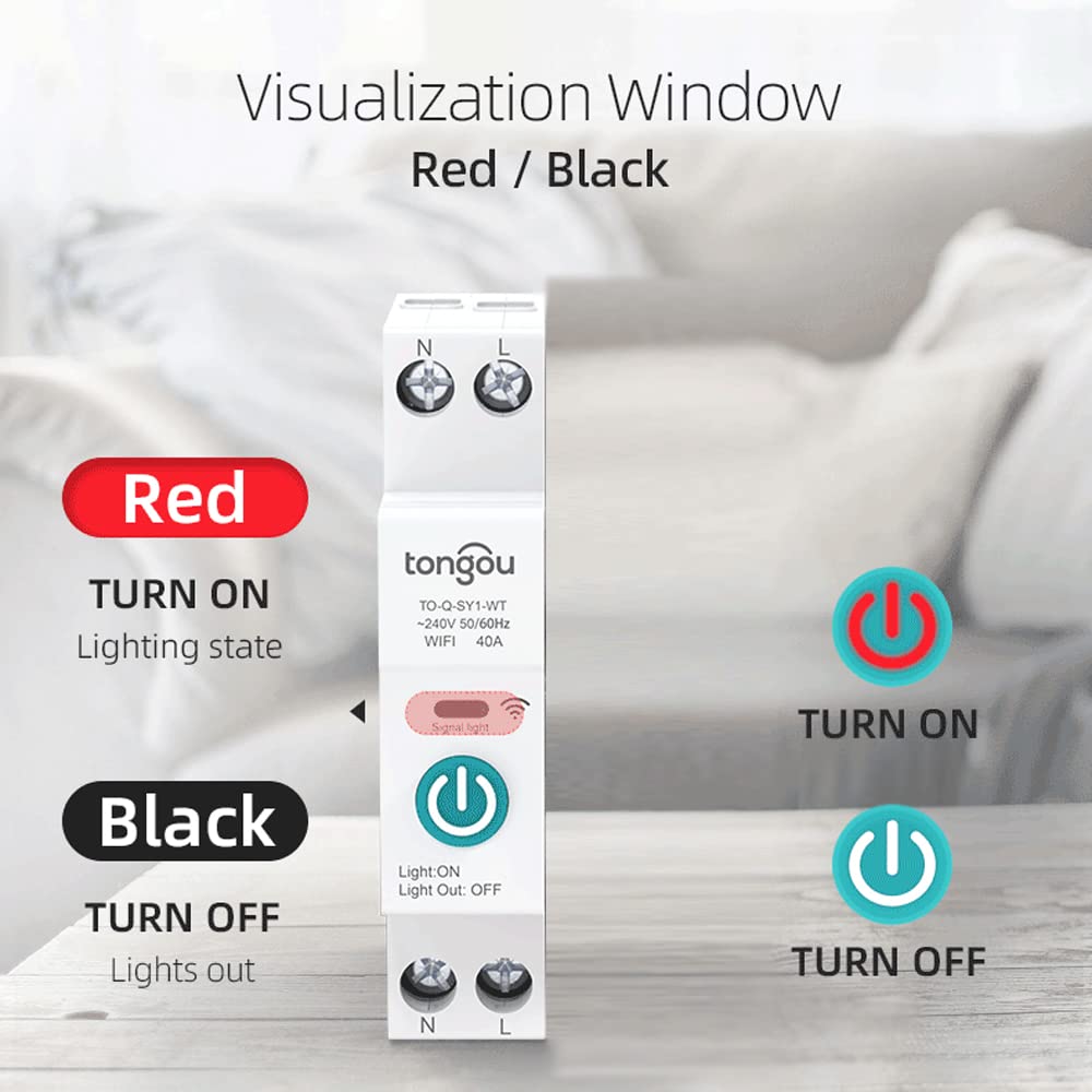 Disjoncteur intelligent 16AWiFi, interrupteur sans fil sur rail DIN, voix + minuterie, compatible avec Alexa, application TUYA/Smart Life - 5