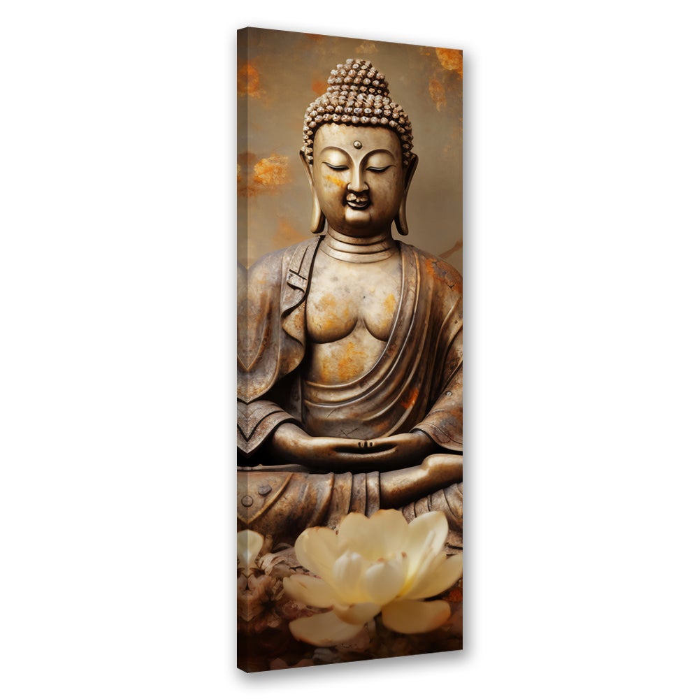 Obraz na płótnie, Budda z kwiatami zen 30x90