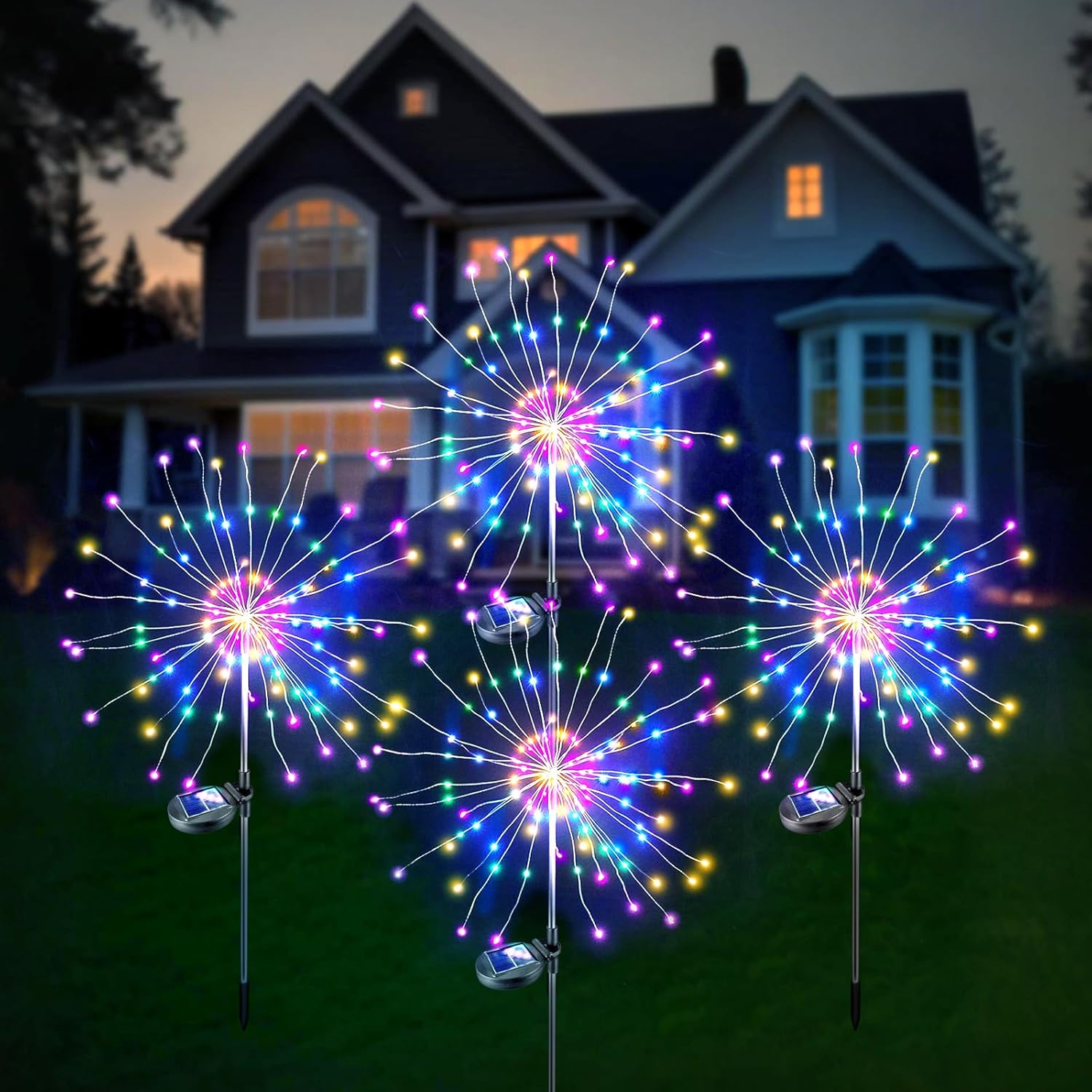 Lampy solarne do ogrodu, 4 sztuki, po 60 lampek każda, do dekoracji ogrodu na zewnątrz (kolorowe światło)