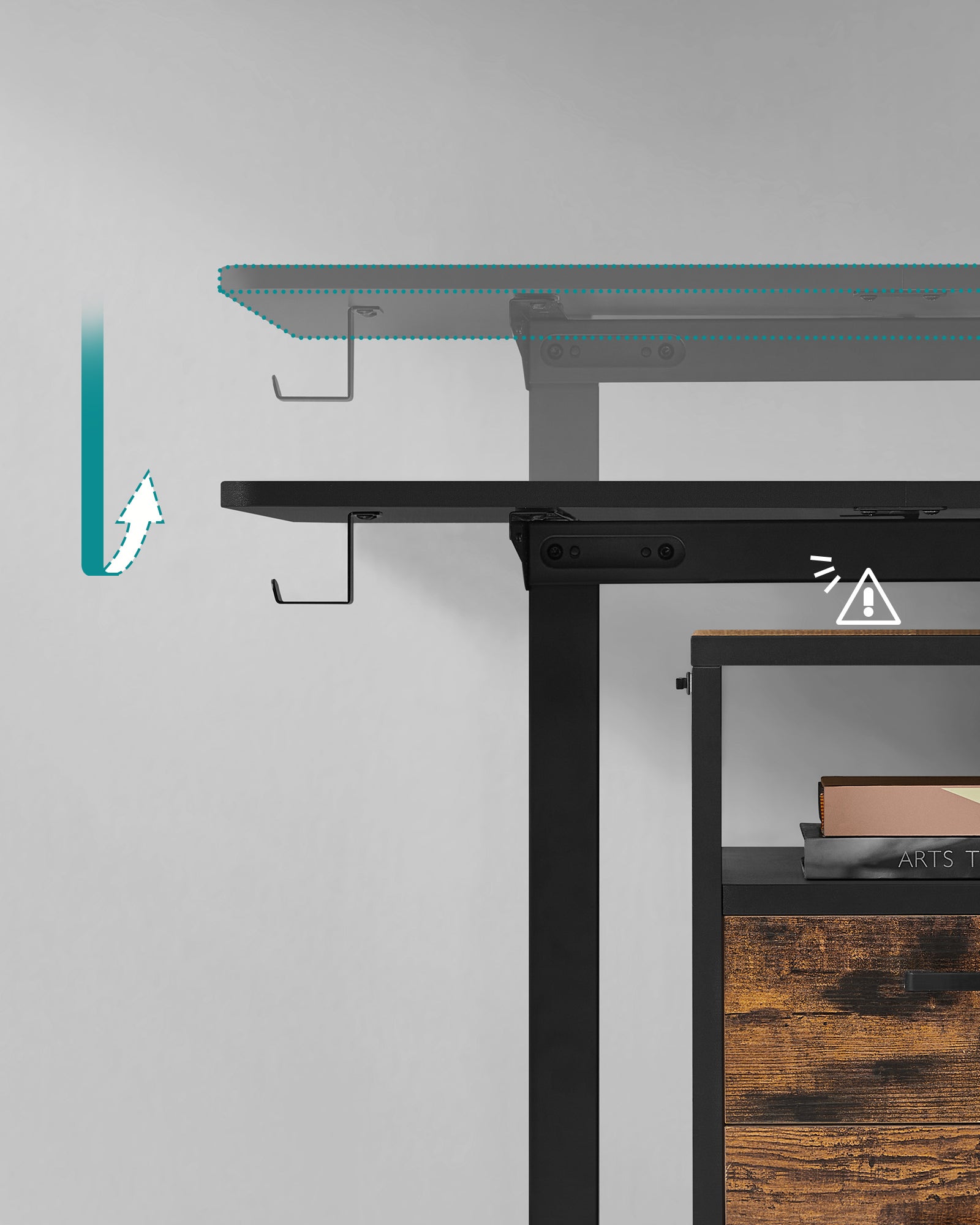 Bureau Électrique Assis-Debout, Bureau Réglable en Hauteur, 60 x 120 x (72-120) cm, 4 Hauteurs Mémorisables, Pochette de Rangement, Noir - 6