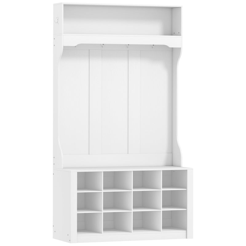 Armario con estante, banco, ganchos, compartimentos para zapatos, aglomerado, mdf, blanco
