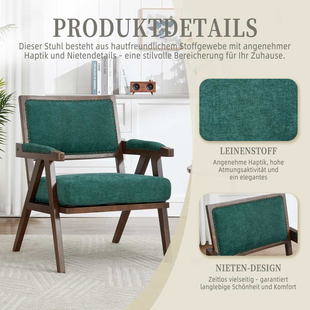 Fauteuil Lounge Tissu Moderne Mid-Century avec Accoudoirs et Cadre Bois pour Salon, Chambre, Bureau - 4