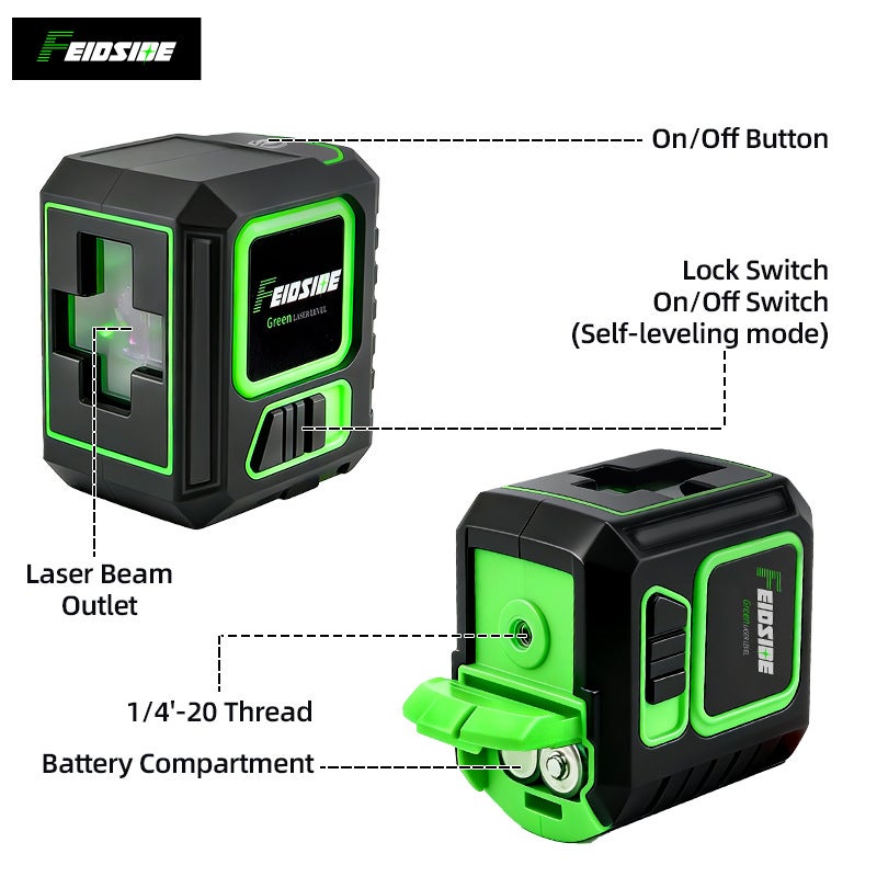Livella laser autolivellante ad alta precisione, mini livella, livella laser a linea, raggio verde a 2 linee + supporto da 1 metro + bersaglio - 4