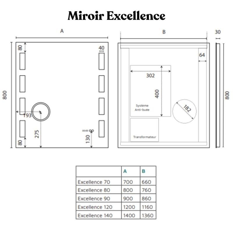 Miroir lumineux EXCELLENCE 120x80 cm - antibuée, loupe et horloge - 6