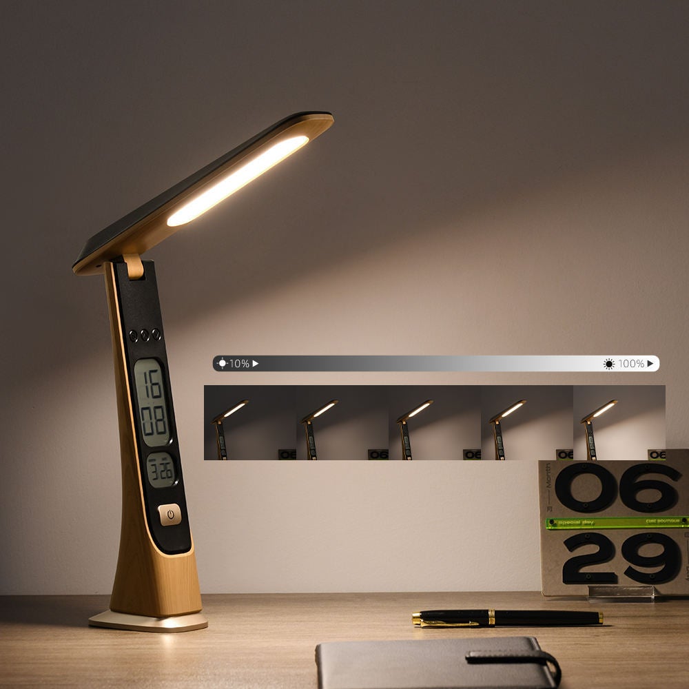 NICOLA Lampe de bureau pliable, lampe de bureau tactile avec affichage de l'horloge et du calendrier, 3 modes de couleur et luminosité réglable - 3