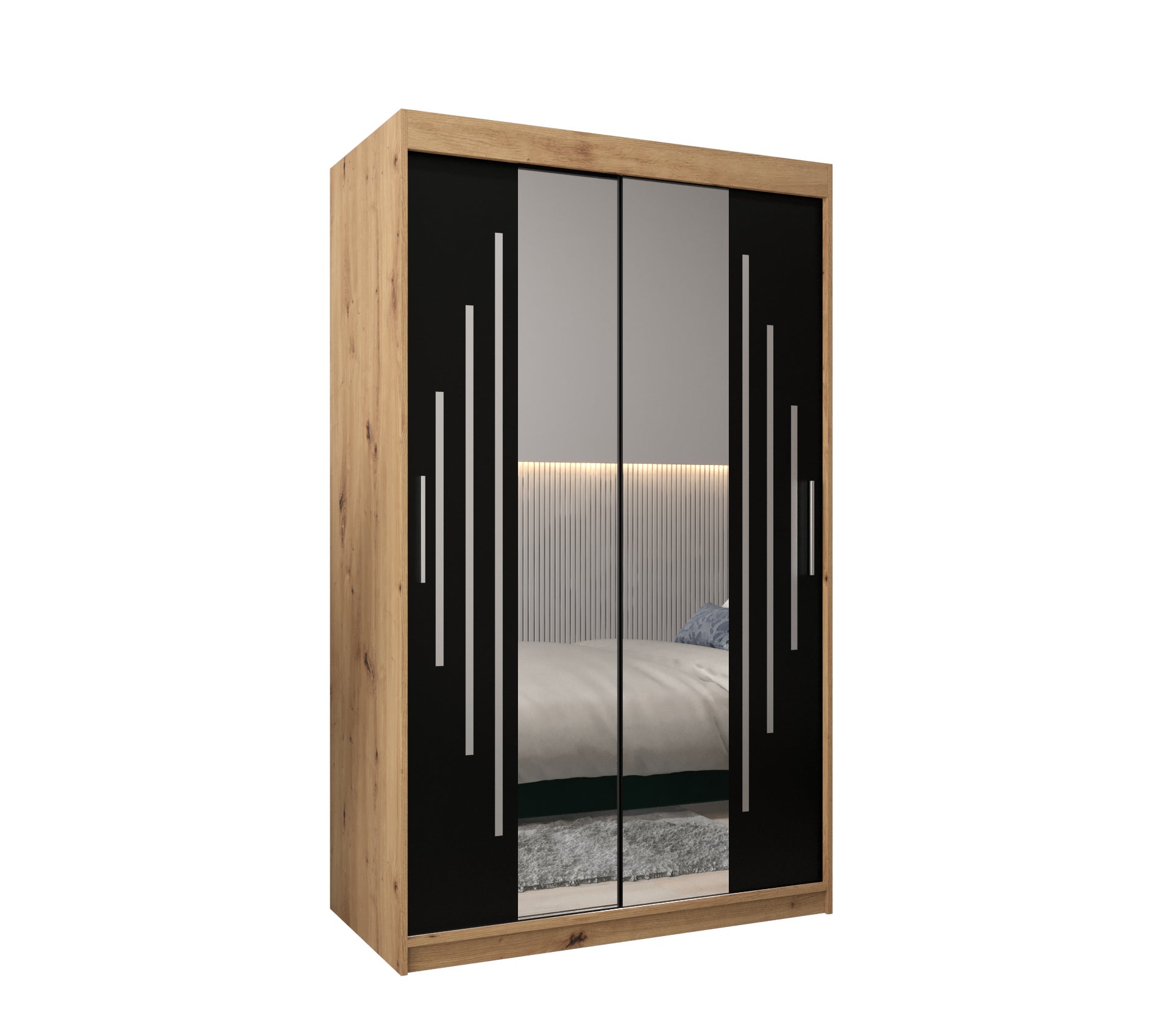 Szafa przesuwna garderoba York 1 120 x 62 x 200 cm Artisan + Czarny - Abiks Meble