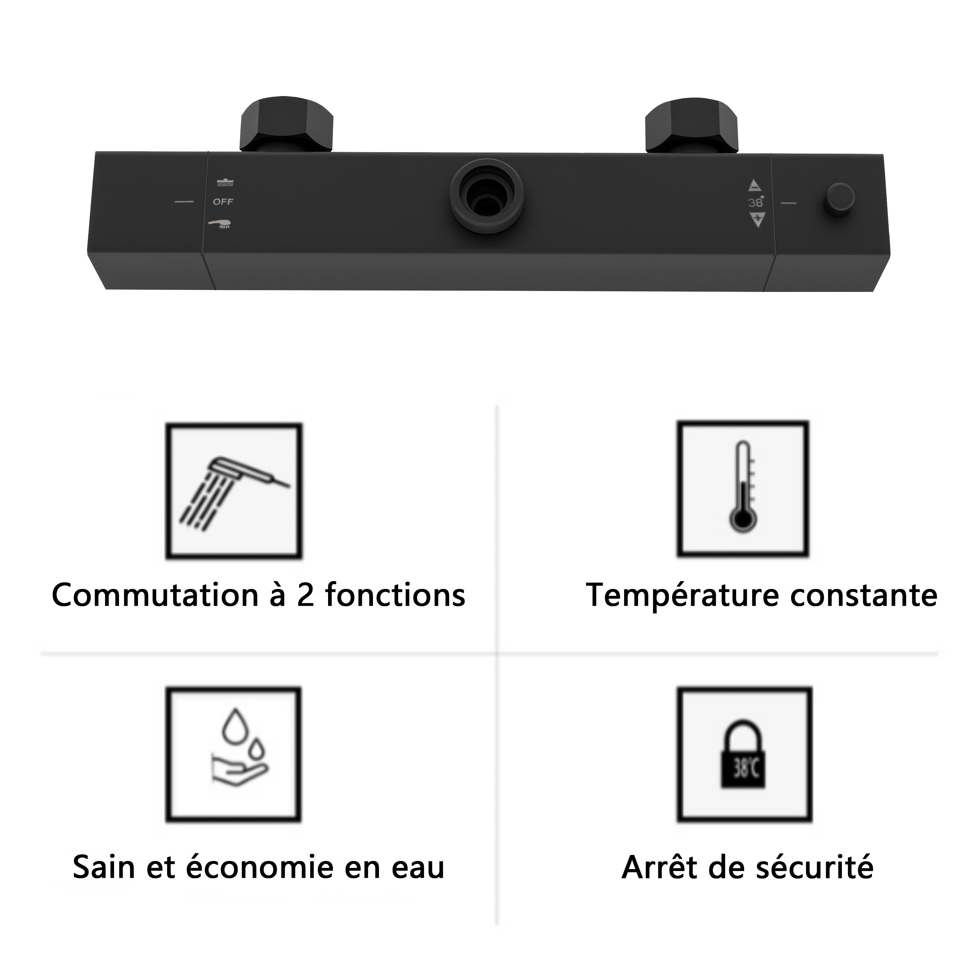AICA Colonne de douche thermostatique , avec mitigeur thermostatique carré, pommeau de douche carré - 4