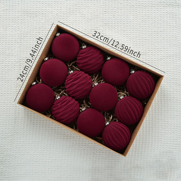 12pcs boules de Noël floquées, ensemble de décoration d'ampoule de Noël, boules en plastique, décorations suspendues pour arbre de Noël - rouge - 2