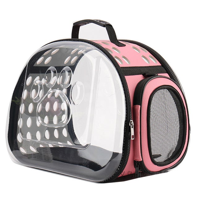 Mochila de transporte portátil para cão e gato, mochila transparente dobrável e respirável para animais de estimação (36x22x20cm)