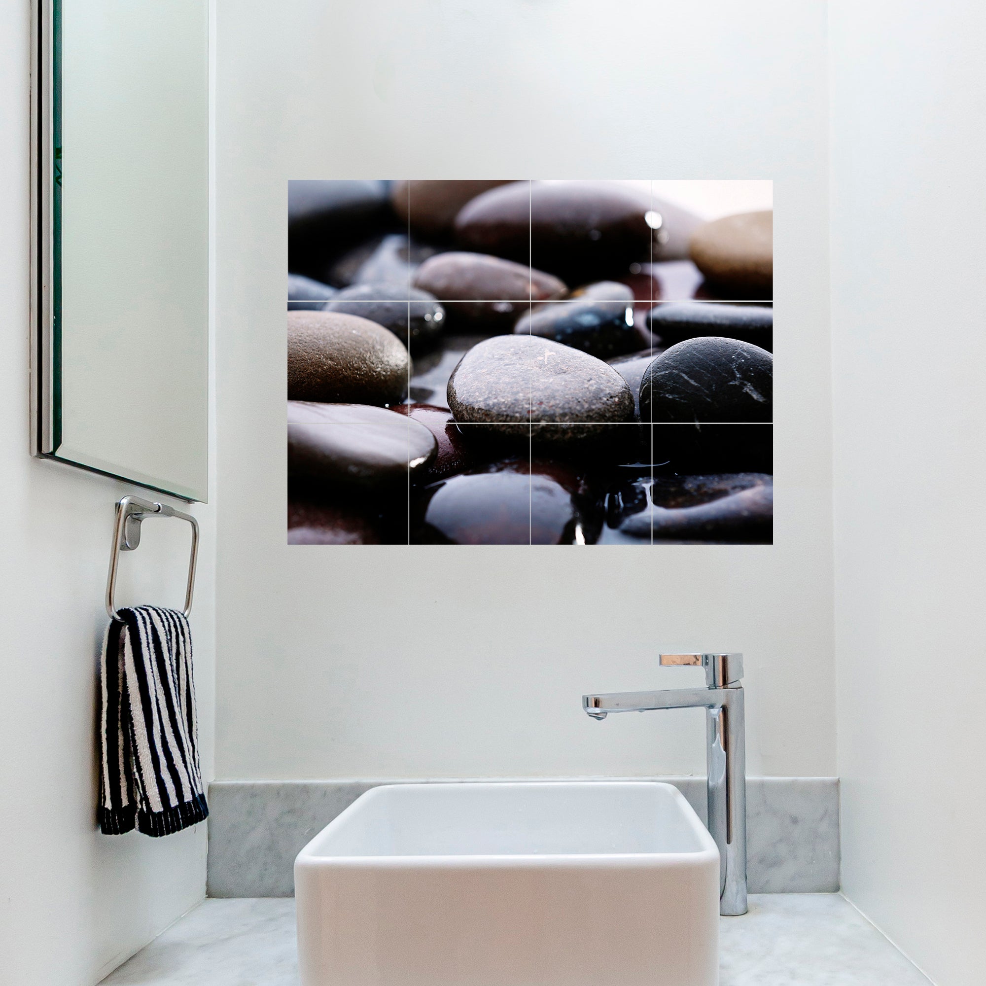 Sticker adhésif homestaging, galets posés sur un couleur d'eau, thème nature et fraîcheur, x12, 15 cm X 15 cm - 3