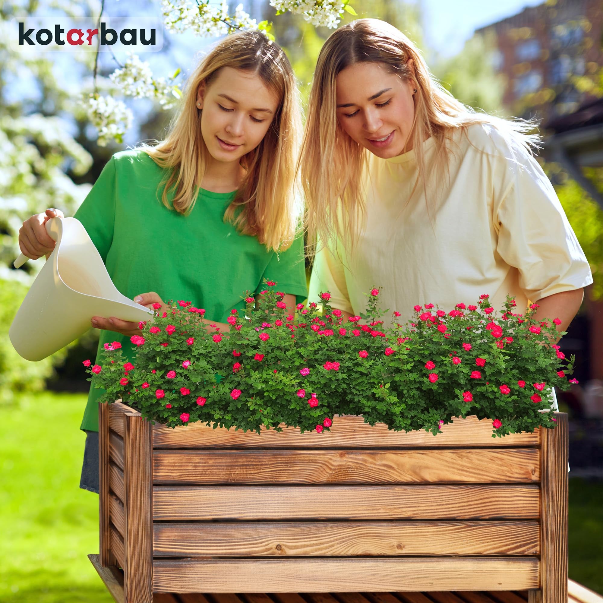 Pot de Fleurs en Bois 60 x 33 x 25 cm Jardinière en Pin Carbonisé Pot de Plantes Jardinière - Idéal pour Jardin Terrasse Balcon - KOTARBAU - 9