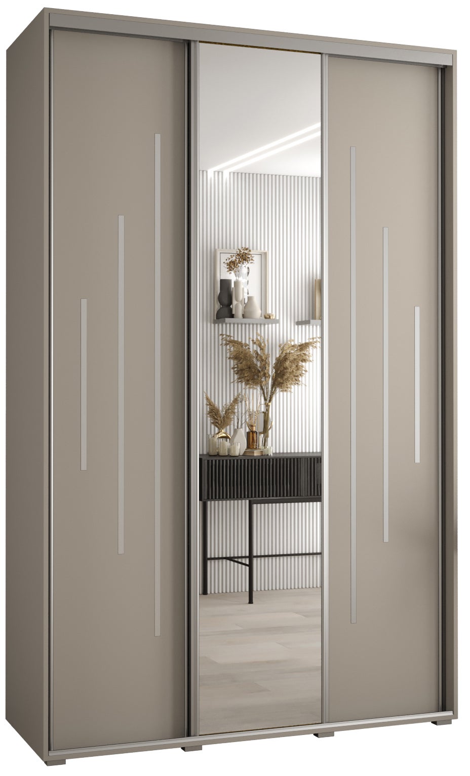 Szafa przesuwna z lustrem wysoka Dakota 13 150 x 60 x 235,2 cm kaszmir + u. Srebrny - Abiks Meble