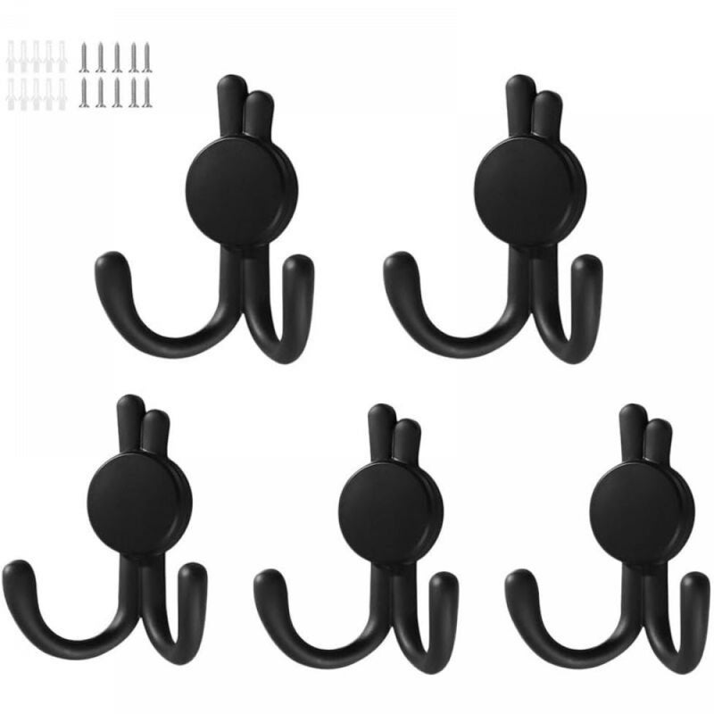Zestaw 5 wieszaków ściennych ze stali nierdzewnej w stylu vintage ze śrubami, wieszak na ręczniki i szlafroki montowany na ścianie (czarny*1)