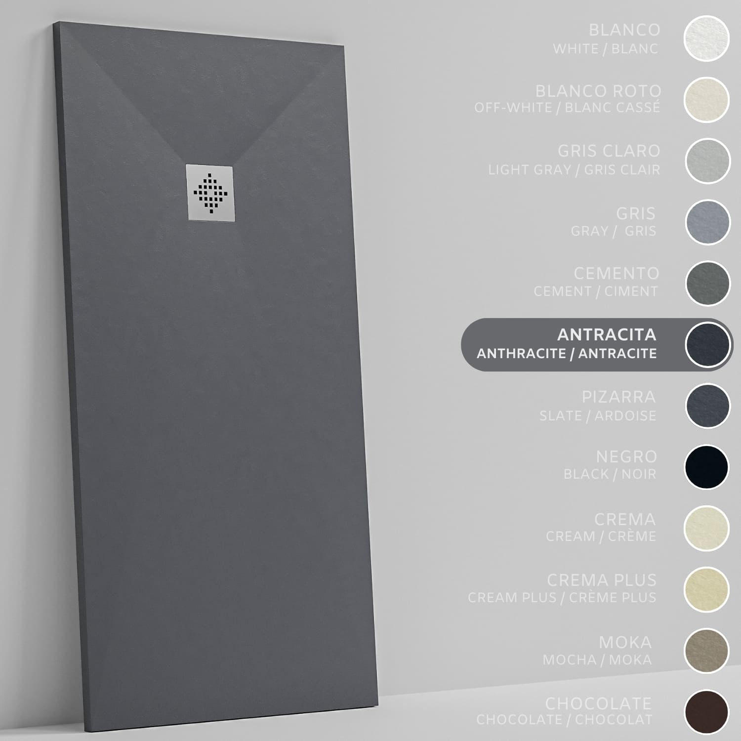 SOULHOME Brodzik prysznicowy– Żywica– Gel Coat– Gładka/Kamienna tekstura – Antypoślizgowy – Kolor antracytowy – 60X60- Niski 3 cm– Standard