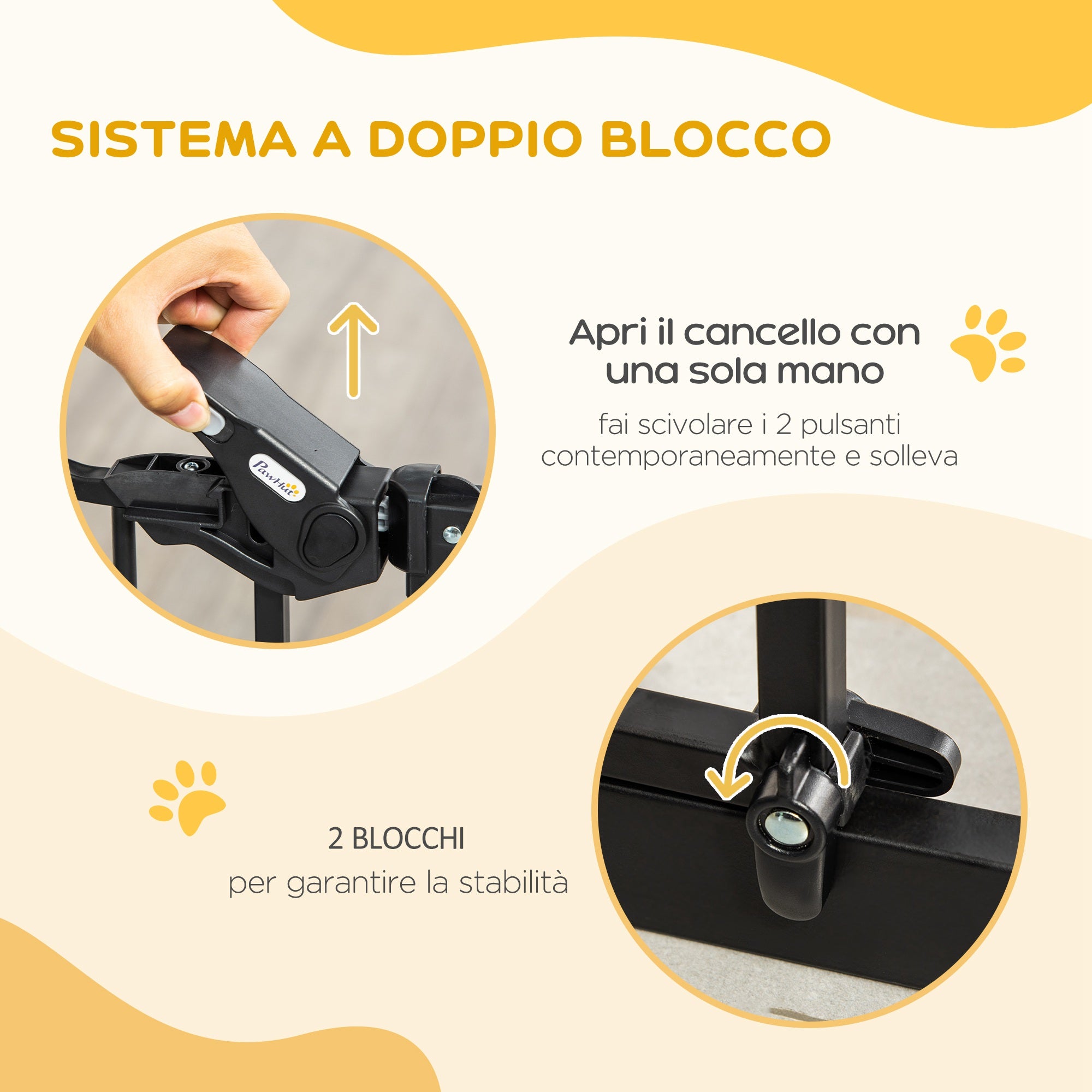 PawHut Cancellino per Cani con Fissaggio a Pressione, Barriera Estensibile da 74-80cm con Chiusura Automatica, Nero - 4
