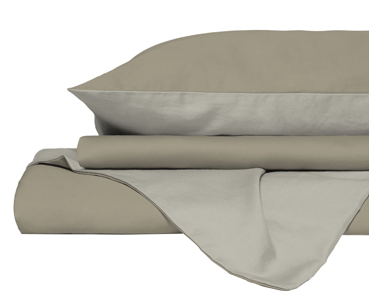 PARURE COPRIPIUMINO NATURAL COLOR, MATRIMONIALE, TORTORA/PANNA, 100% COTONE, MADE IN ITALY - 2