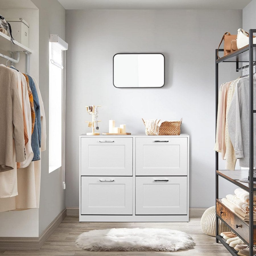 Scarpiera 4 ante in legno bianco 105x82x24 cm - 3
