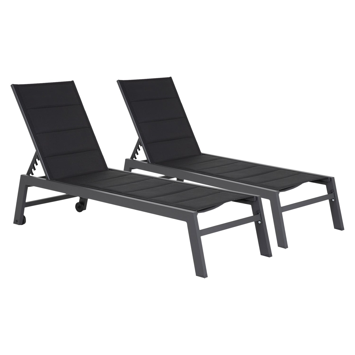 Lot de 2 bains de soleil noir et gris anthracite aluminium BARBADOS - 2