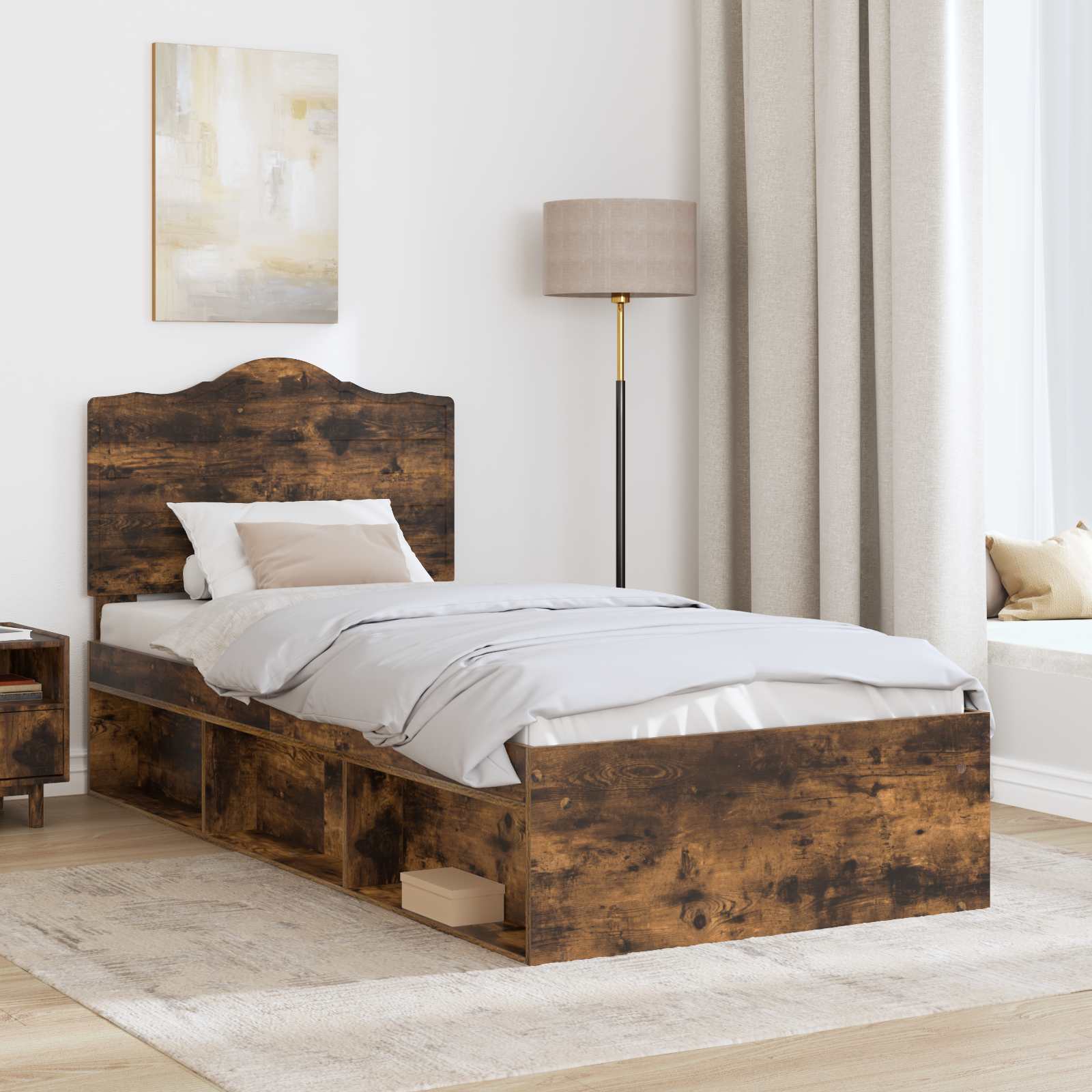 Cadre de lit avec tête de lit chêne fumé 75 x 190 cm en pin massif - 3