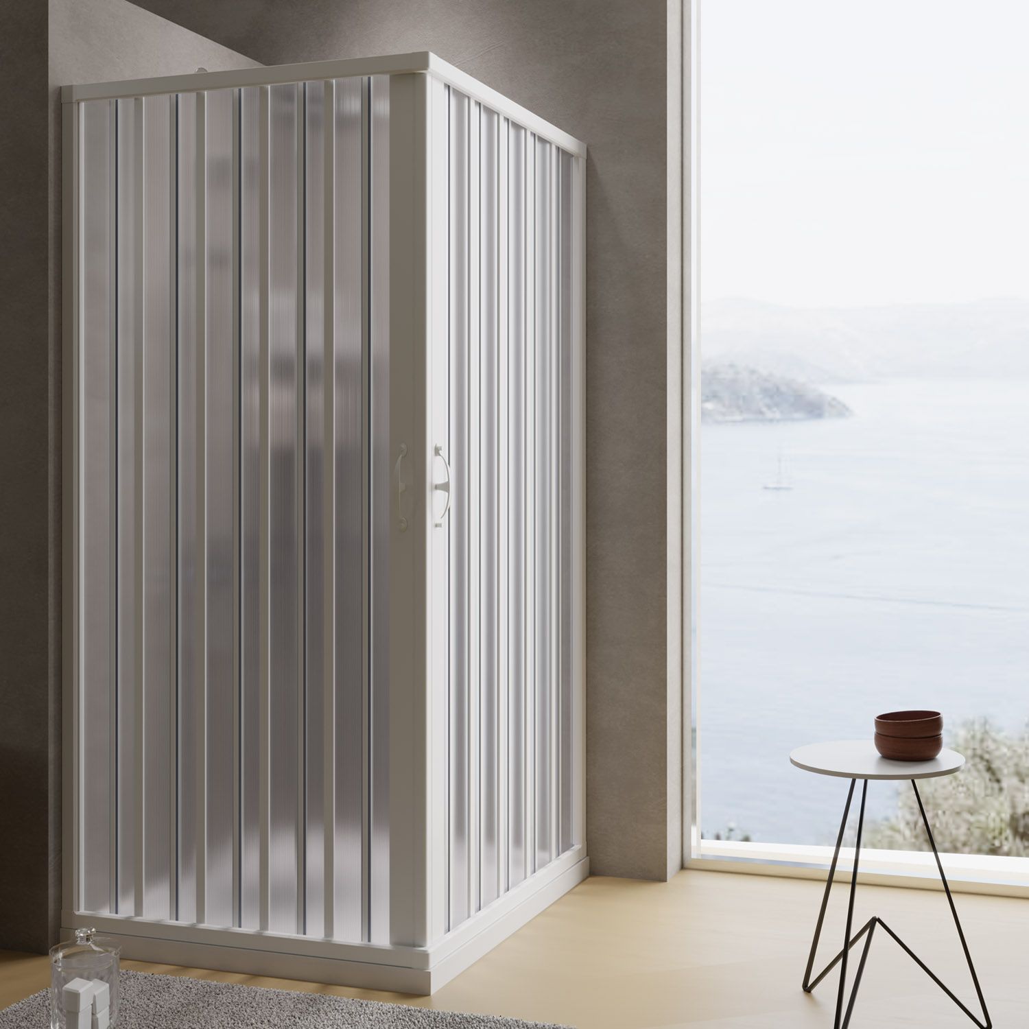 Mampara de ducha plegable de esquina 80x80 CM de PVC mod. Aster con apertura Central - 7