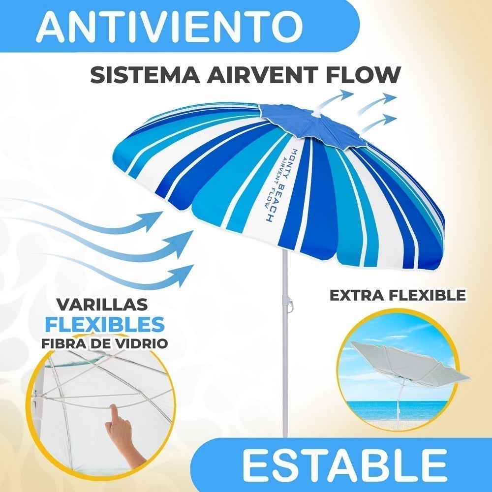 Parasol de plage 200 cm et support en sable, protection UV+50 MONTY - 4