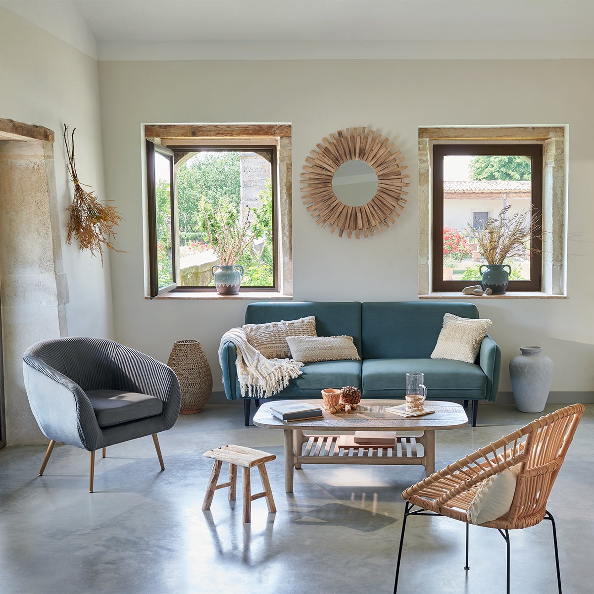 Miroir rond encadré Manon naturel 87,7 x 87,7 cm - 7