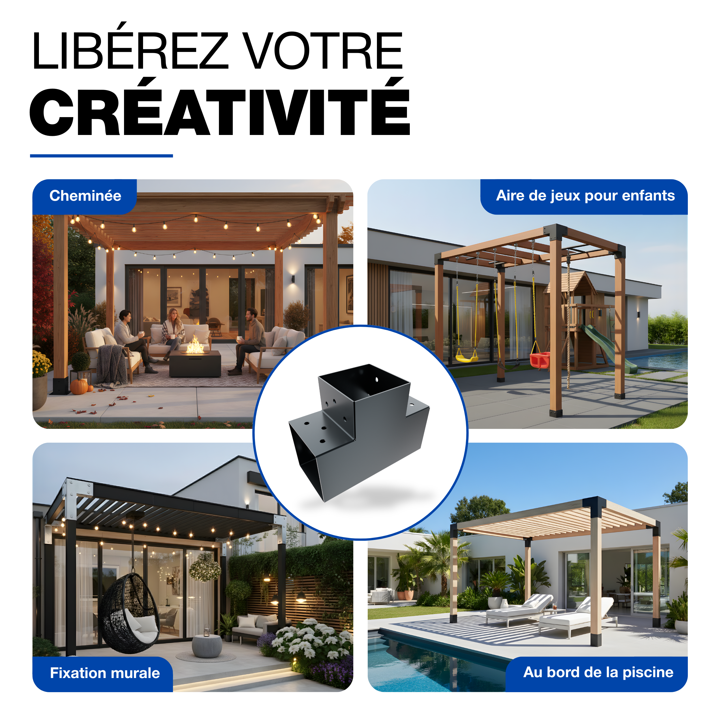 Connecteur de Poteau en T 71x71 mm Revêtement en Poudre Anthracite Pergola Forme T Connecteur de Poteau 3 Poutres Pavillon GeZu Impex - 8