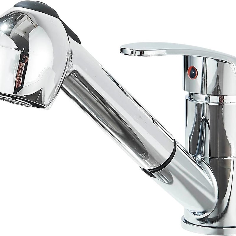Bateria kuchenna chromowana z wyciąganą wylewką – Obrotowa wylewka 360° 2 tryby natrysku do otworu 1-otworowego