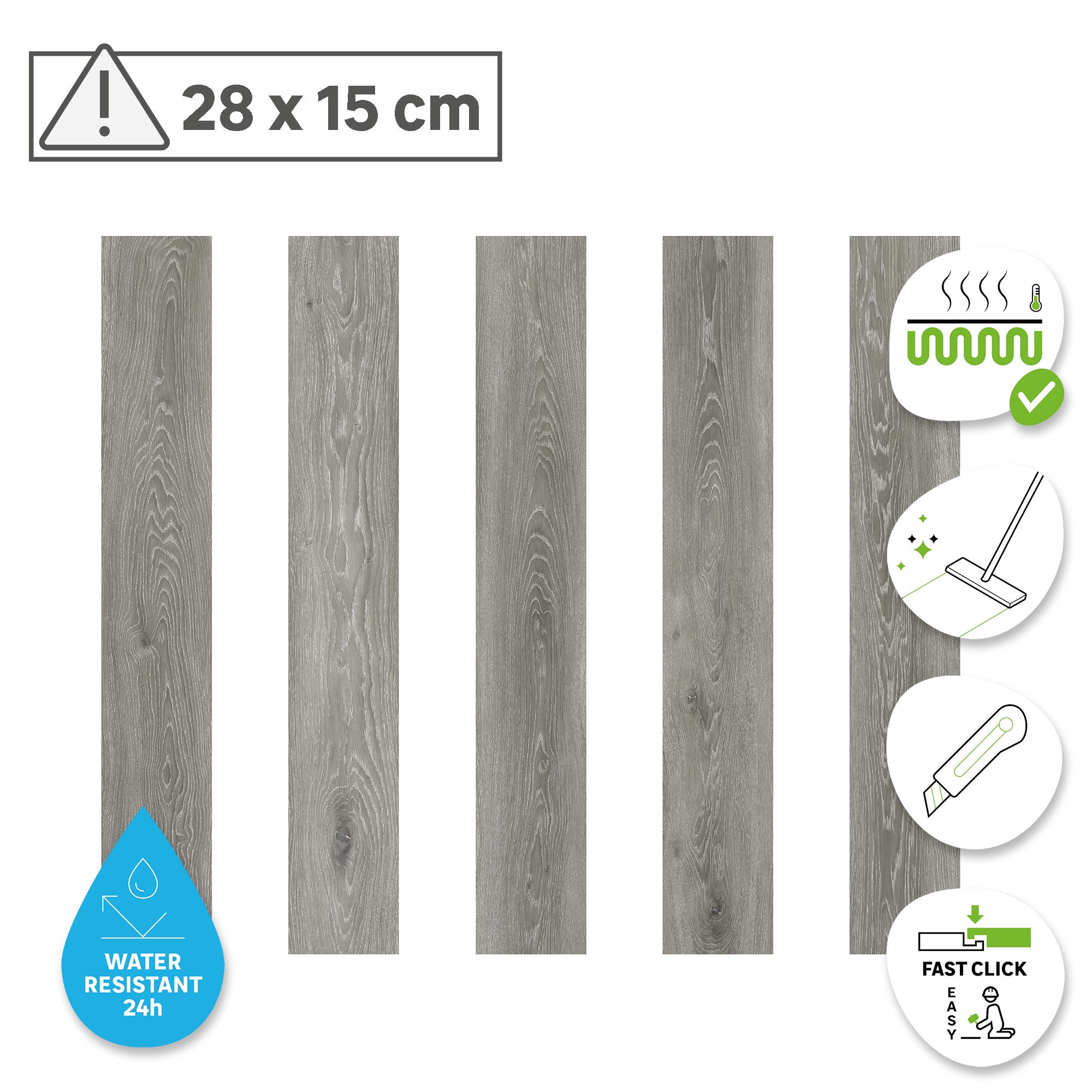 ARTENS - Échantillon de lame PVC - 28 x 15 cm - Sol PVC à clipser LEIRVIK - FORTE - Effet Bois - Gris - Epaisseur 4 mm - Classe 32 - 2
