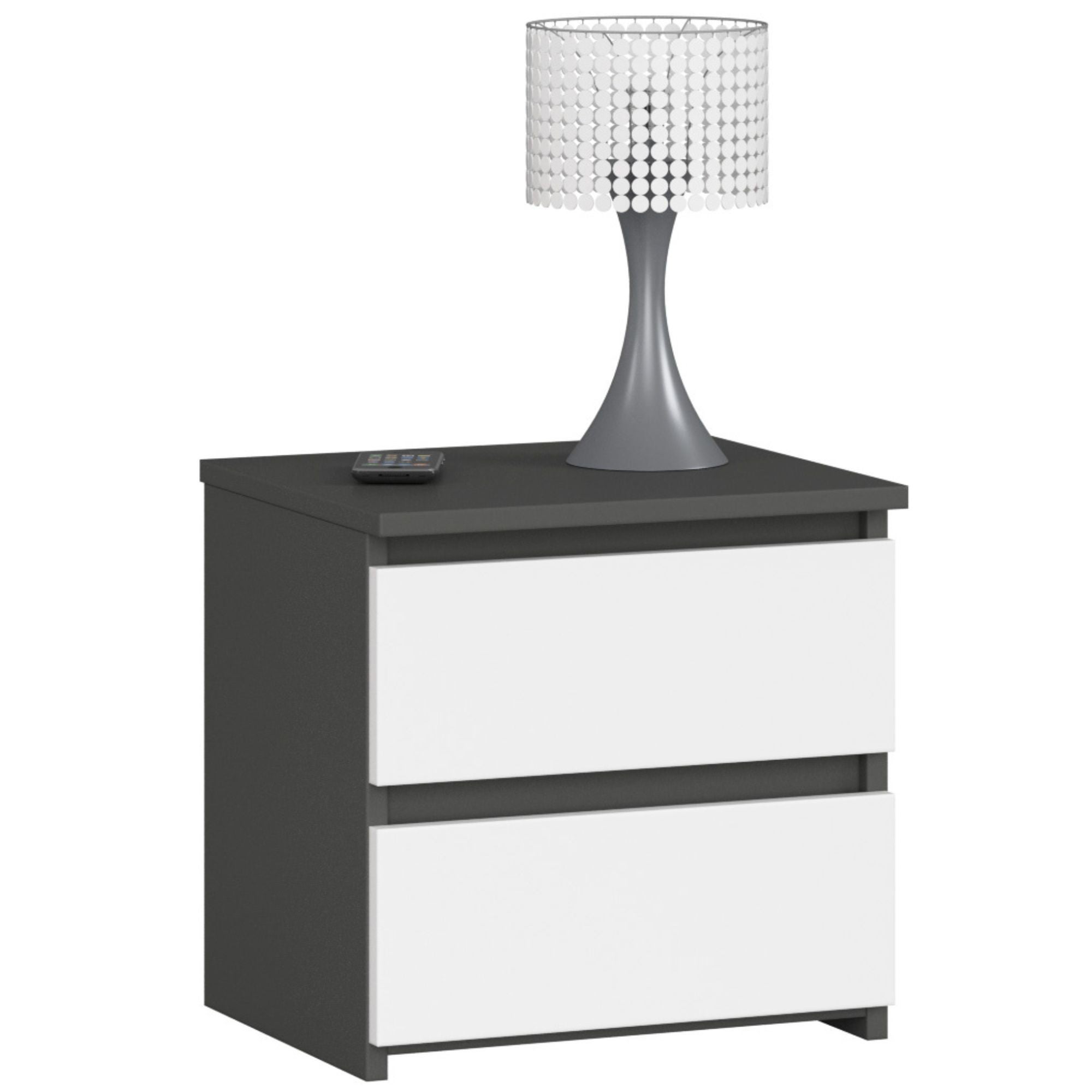 Szafka nocna AKORD CL2 Grafit Szary 40 cm 2 szuflady kolor Biały mat 40x35x40 cm