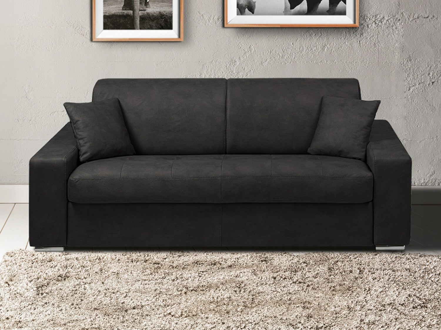 Kanapa 3-osobowa z ekspresowym mechanizmem rozkładania z tkaniny EMIR - Kolor: antracytowy - Miejsce do spania: 140 cm - Materac 22 cm z pamięcią kszt
