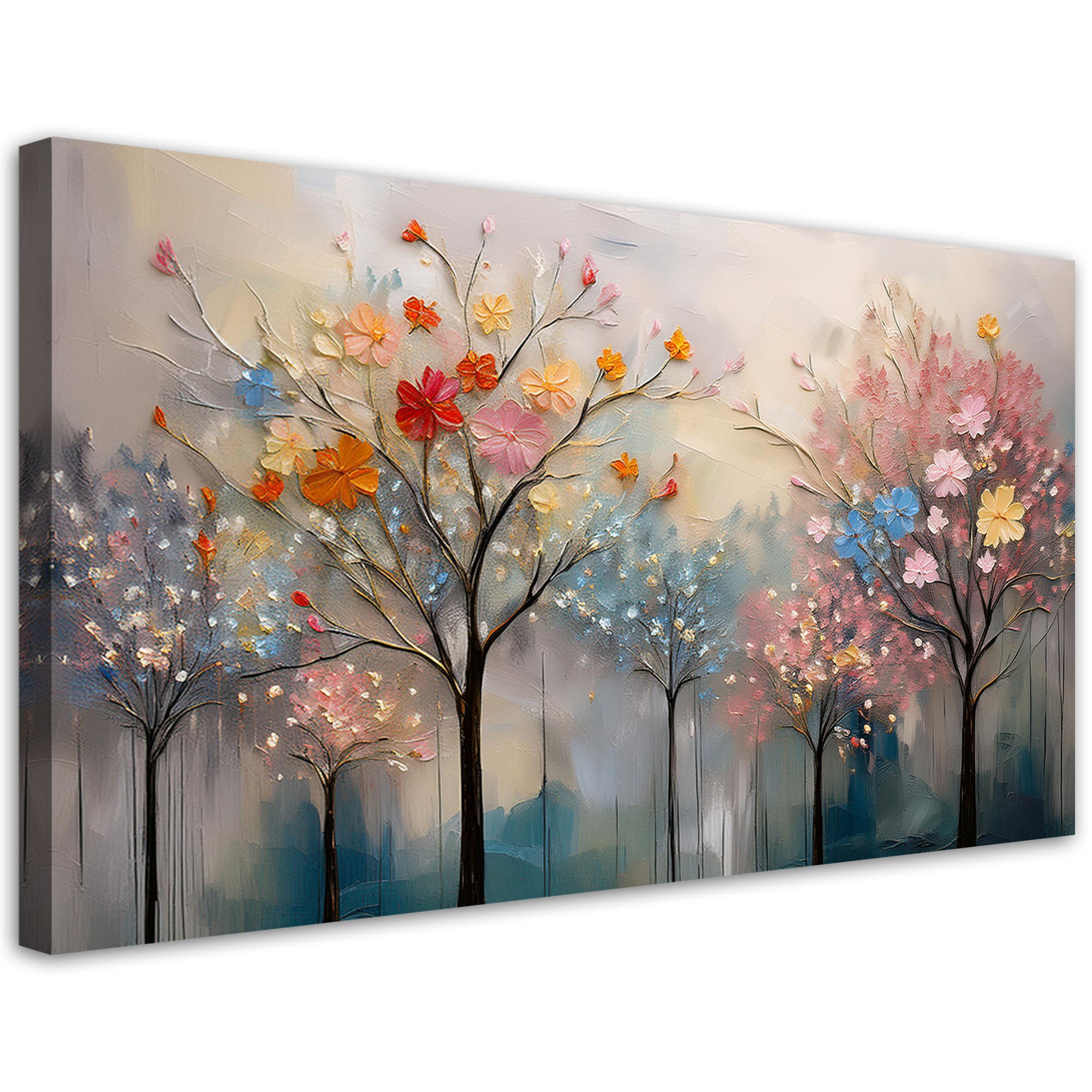 Obraz na płótnie, Kwitnące Drzewa Kwiaty Malowane 120x60