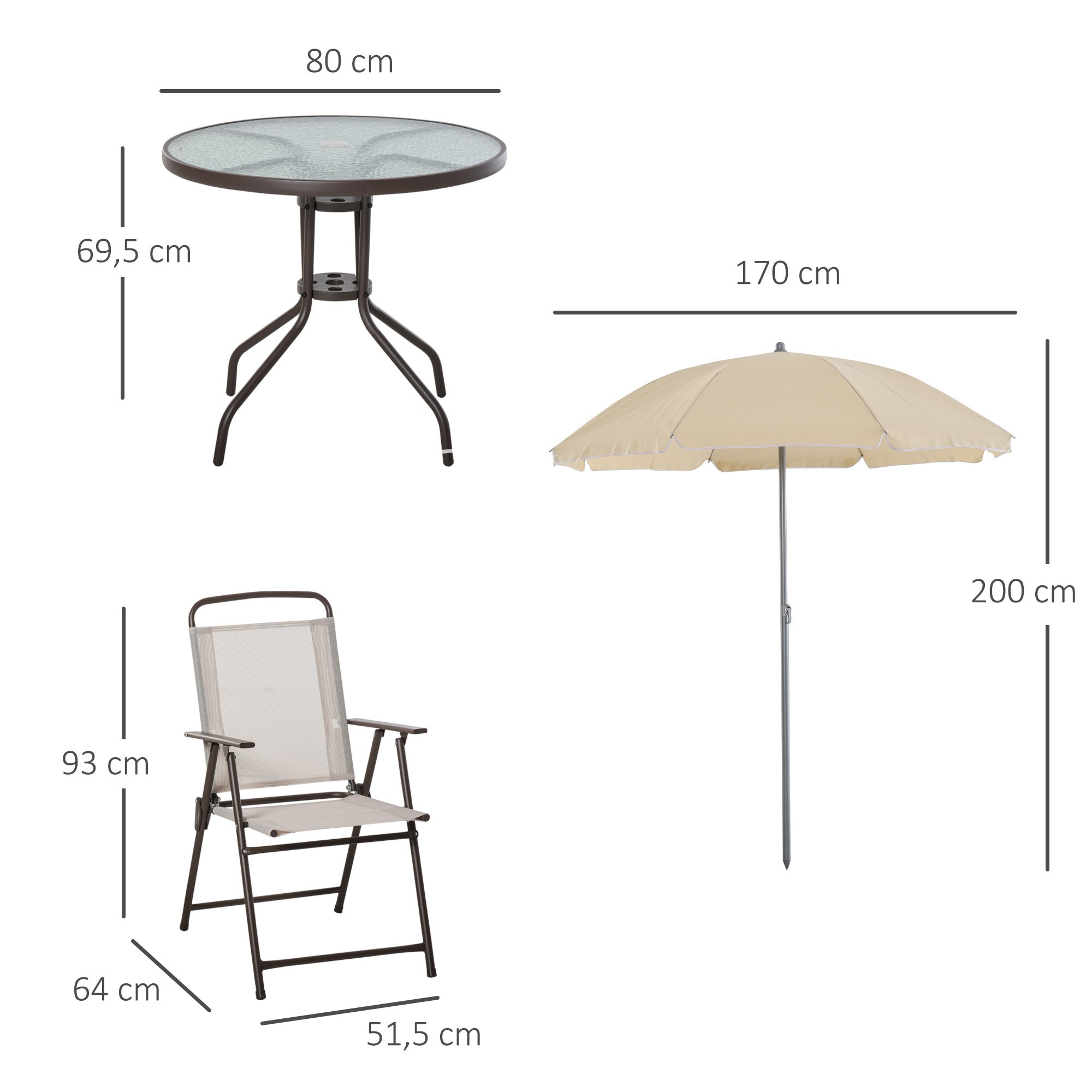 Conjunto de Muebles para Jardín Outsunny Acero, Poliéster beige 80x80x69,5 cm - 3
