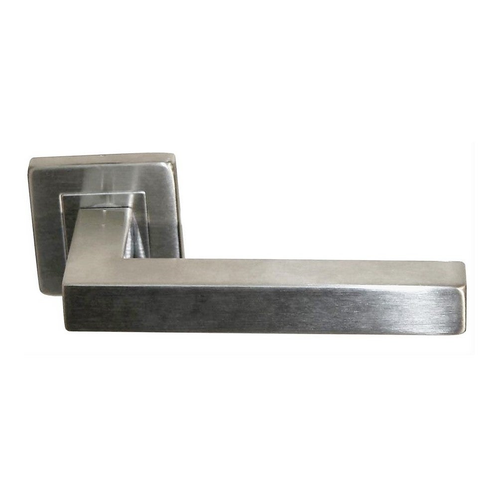 Paire de poignées de Porte COLETTE sur Rosaces Carrées - Inox 304 , Finement Satiné. Section béquille : 20 x 10 mm - 2
