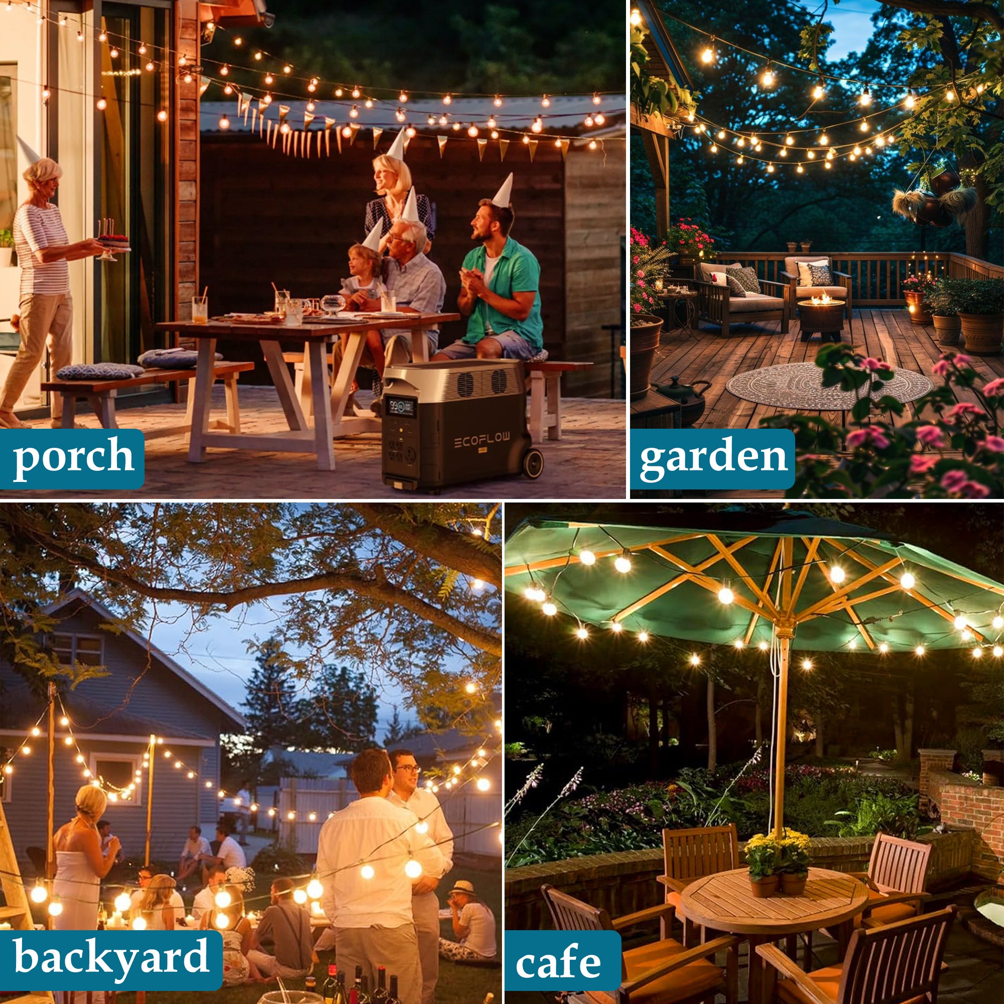 LUXEN Cadena de luces solares para exteriores de 10M, Impermeables con 40 Bombillas Estilo Edison LED Irrompibles de Luz Cálida (1W), para Patio - 6