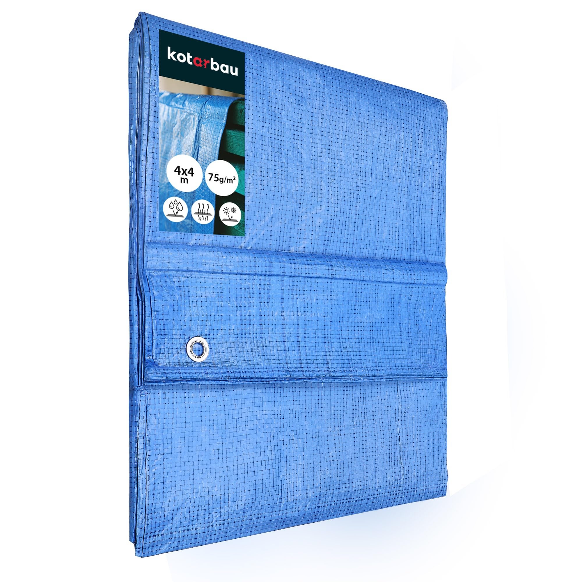 Plandeka 4x4m niebieska wodoodporna ochronna okrycie płachta 75g/m2 osłona - KOTARBAU
